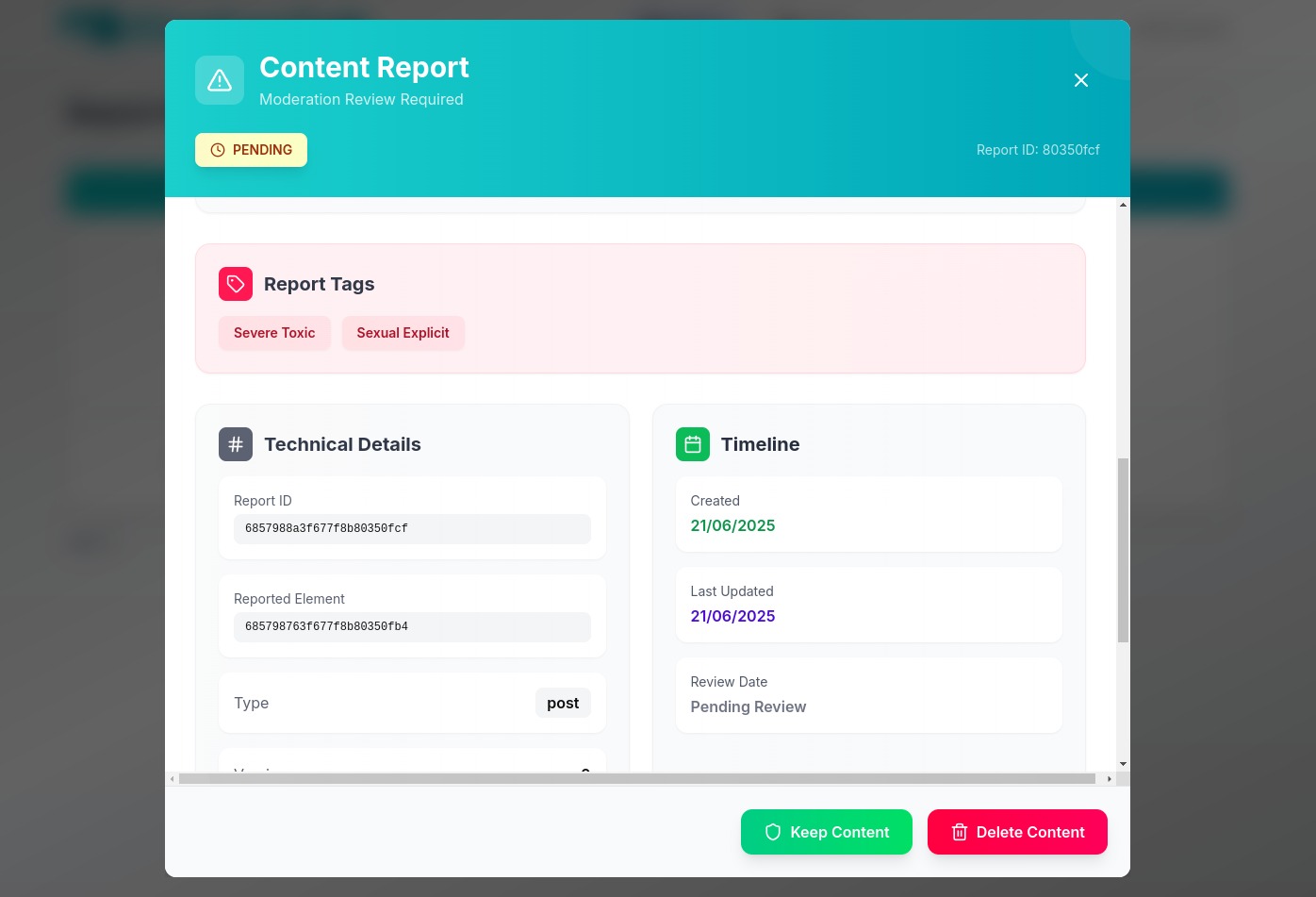 Acciones sobre el reporte